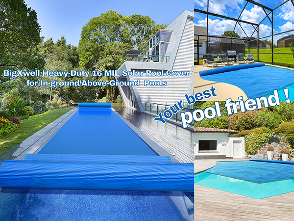 Thermal pool blanket with bubble-tech insulation on a South African residential pool