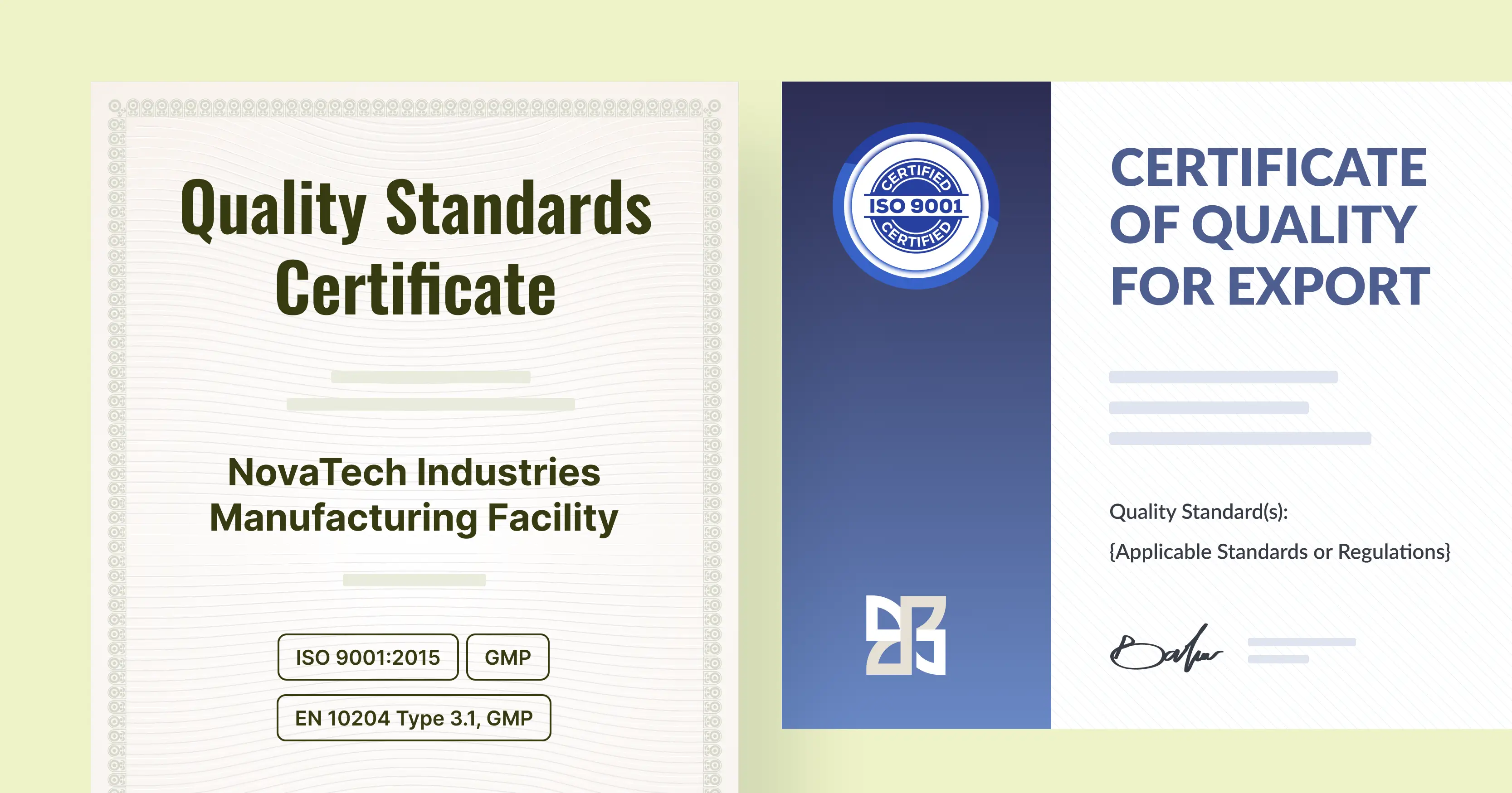 Professional certifications and quality standards badges